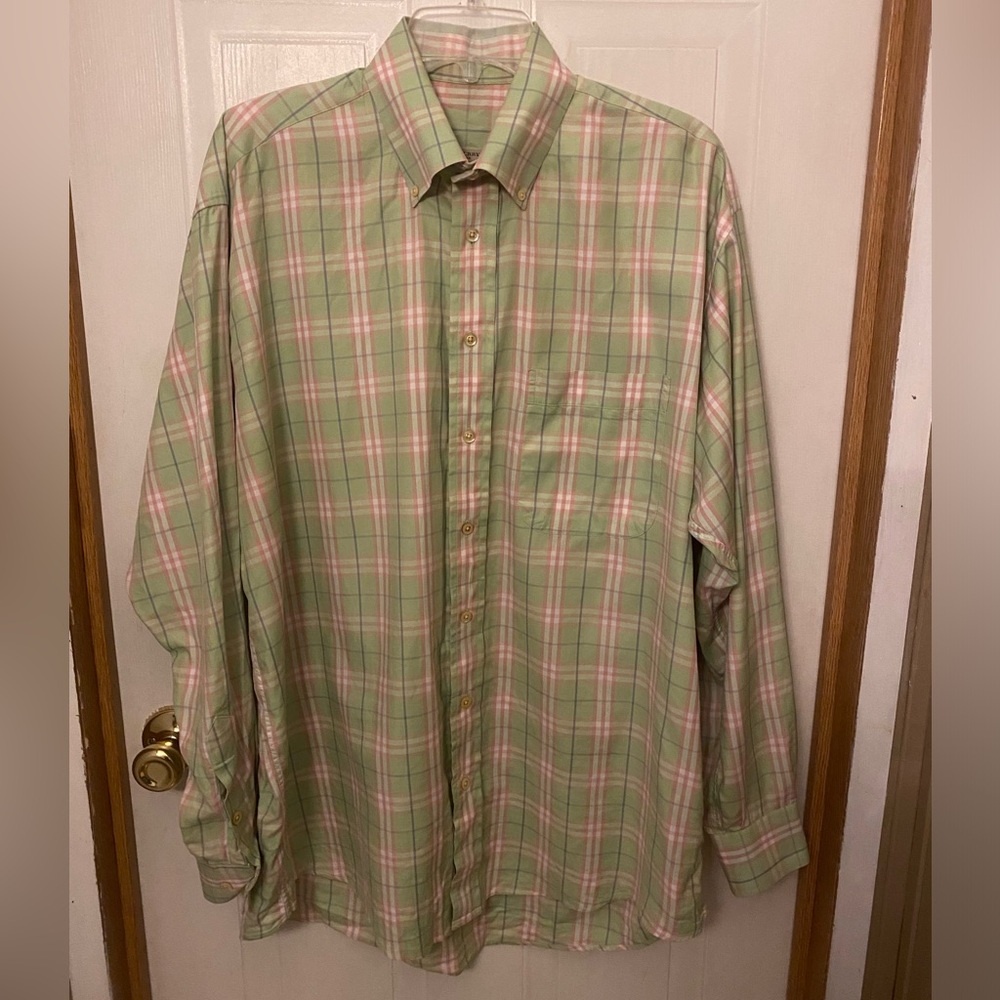 Men’s Burberry London Green and Pink Plaid Button-Down Shirt